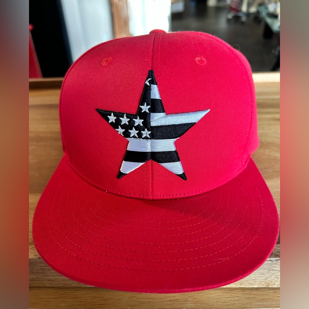 Carbon Elements Baseball Hat Red with Black & White American Flag Star One Size